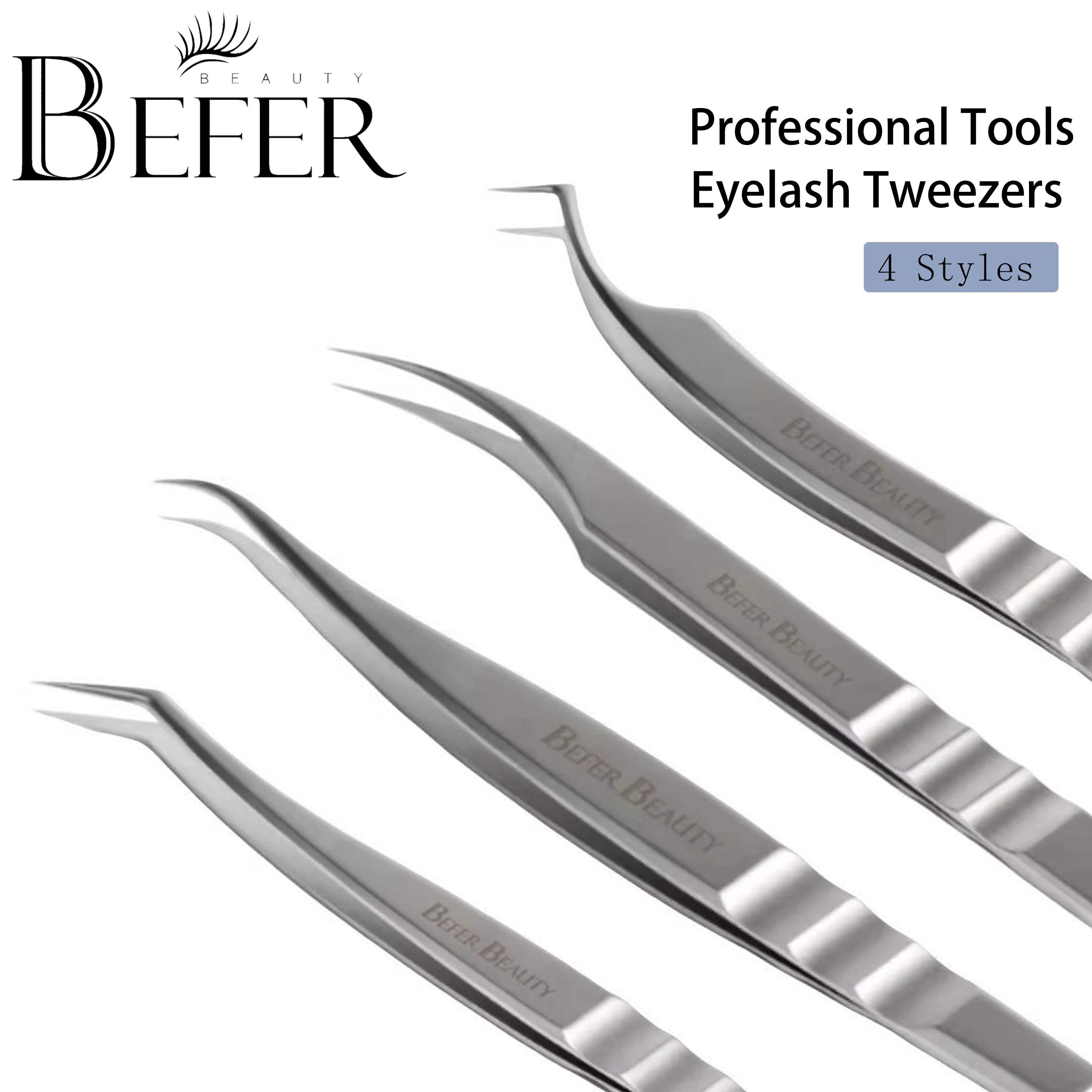 

BEFER Tweezers Lash Extensions Stainless Steel High Precision Straight Curved Tweezer Lashes Extension Supplies Makeup Tools