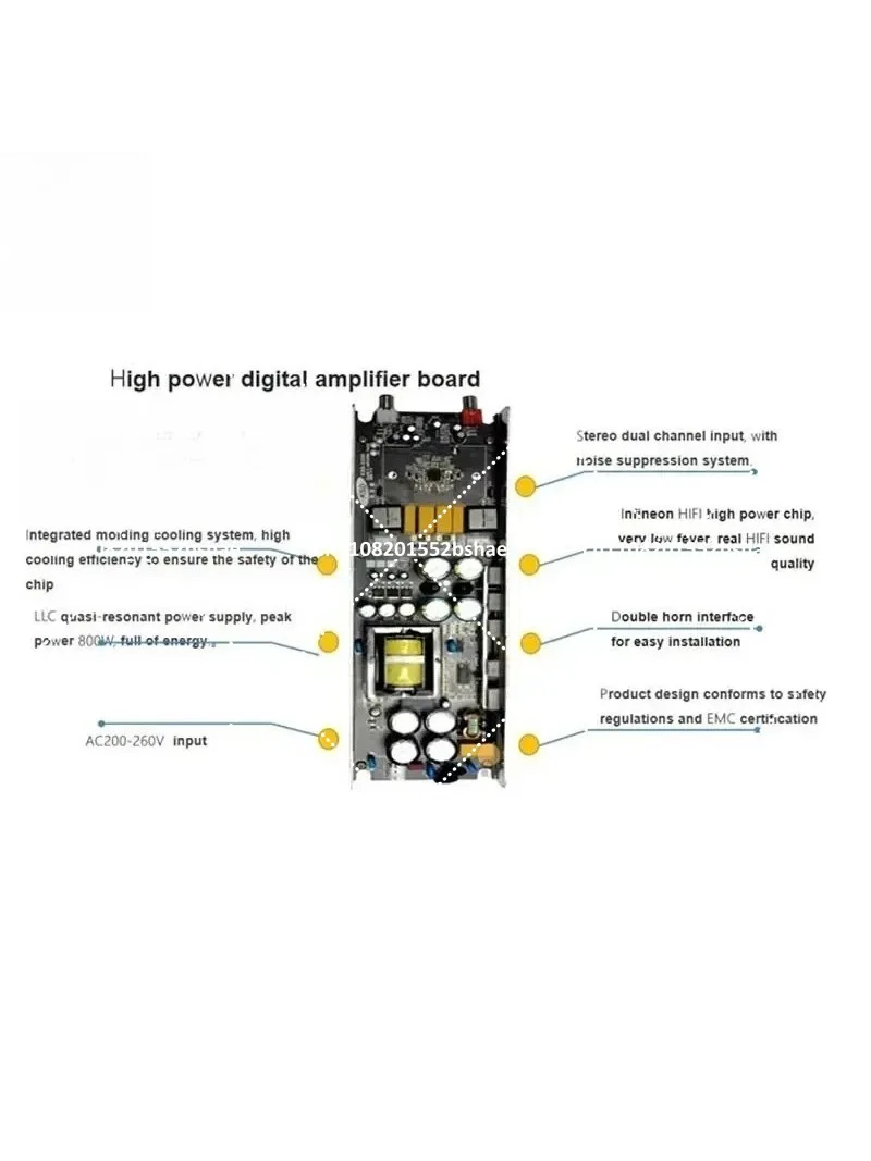 2x200W Stereo Class D Dual Channel High Power Digital Amplifier Board for Home Audio