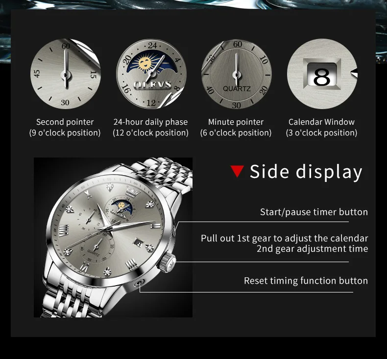OLEVS 2925, reloj de marca de lujo para hombre, fecha automática, esfera pequeña, luz nocturna, reloj de mano impermeable para ocio para hombre, esfera gris de acero inoxidable