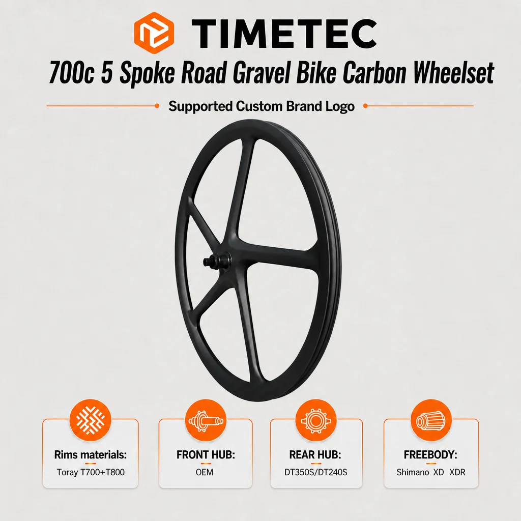 700c 5 Spoke Road Gravel Bike Carbon Wheelset Disc Brake Tubeless 27mm Width 37mm Profile Racing Bicycle Wheels DT240 DT350 Hubs