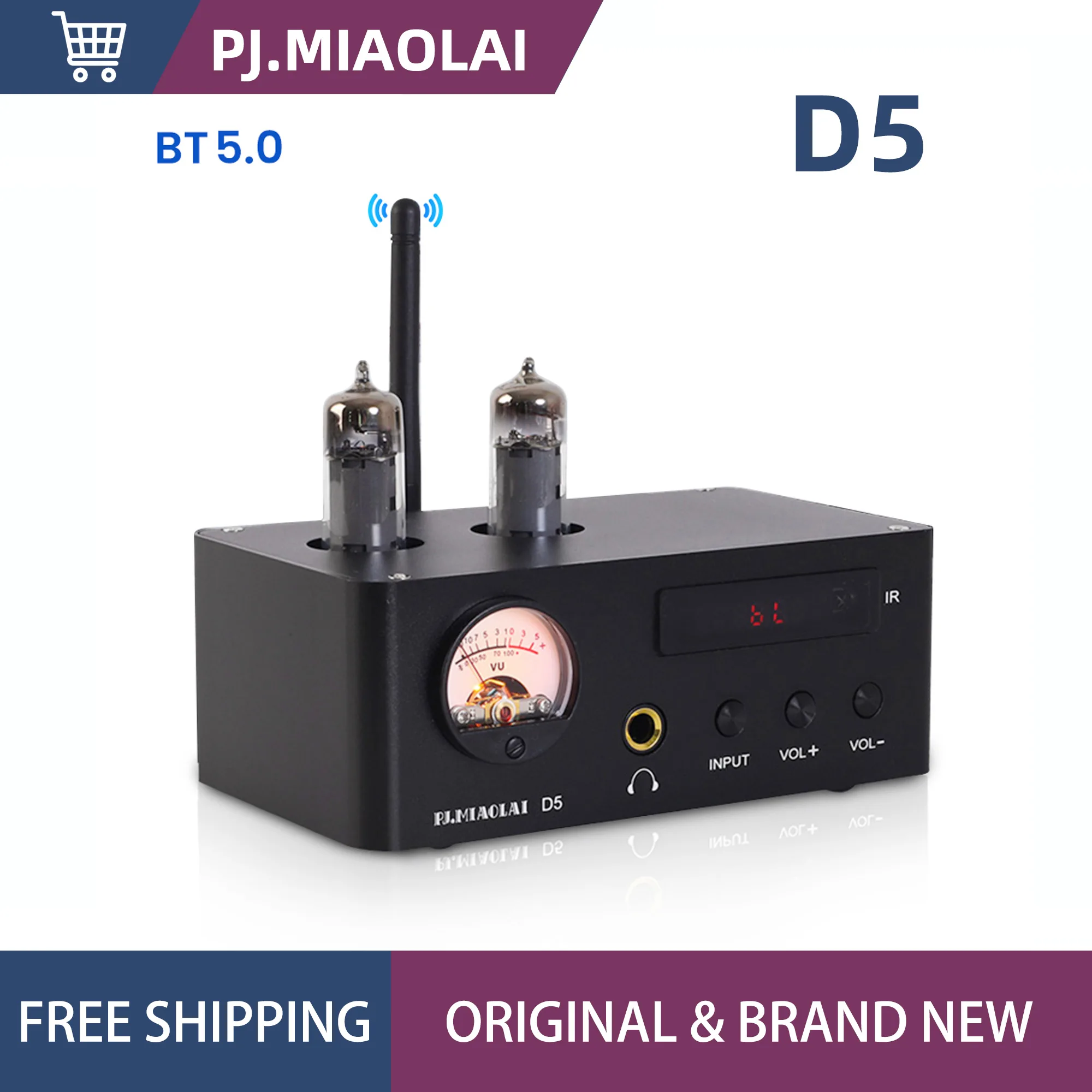 

PJ.MIAOLAI D5 Bluetooth 5.0 6K4 Tube HiFi High Power Home Audio Amplifier U Disk Play Headphone Amplifier 80W Amplifier