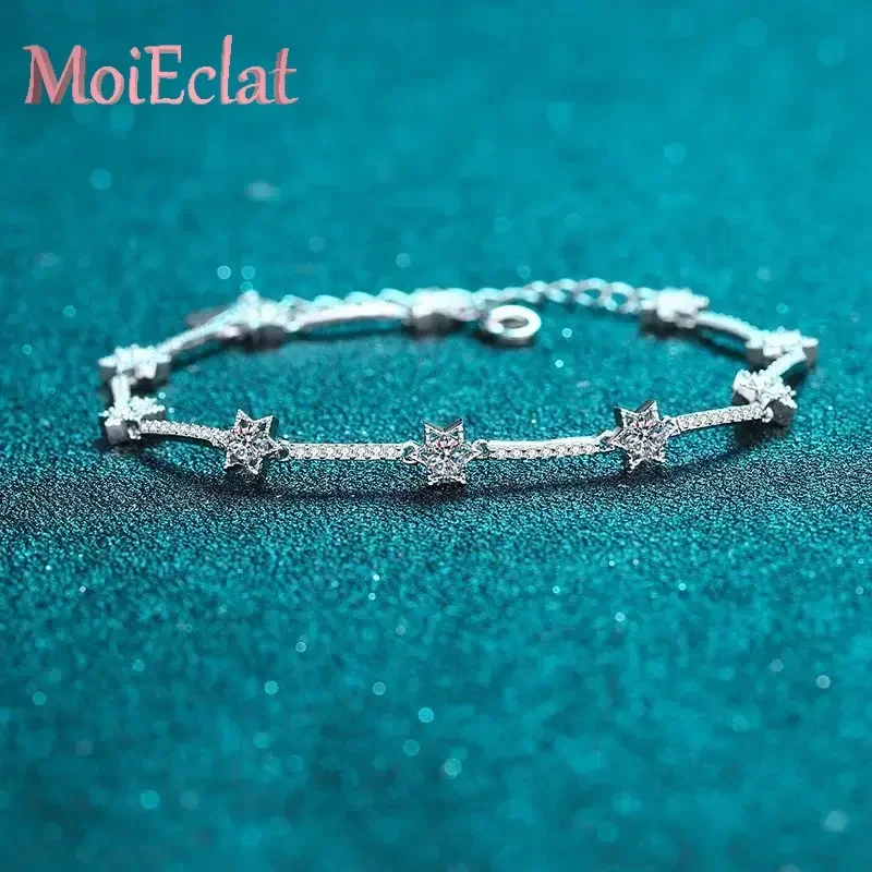 

Luxury Six Pointed Star Moissanite 1ct Bracelet for Women, Platinum PT950 Ten Diamonds Bangle Stylish Female Wedding Jewelry