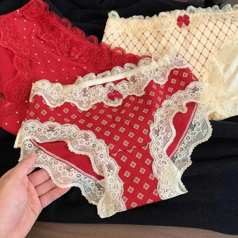 Red Sexy Panties Women Underwear Lace Cotton Smooth Girls Briefs Ropa Interior Femenina Butt Lift Elastic Lingerie Трусы Женские