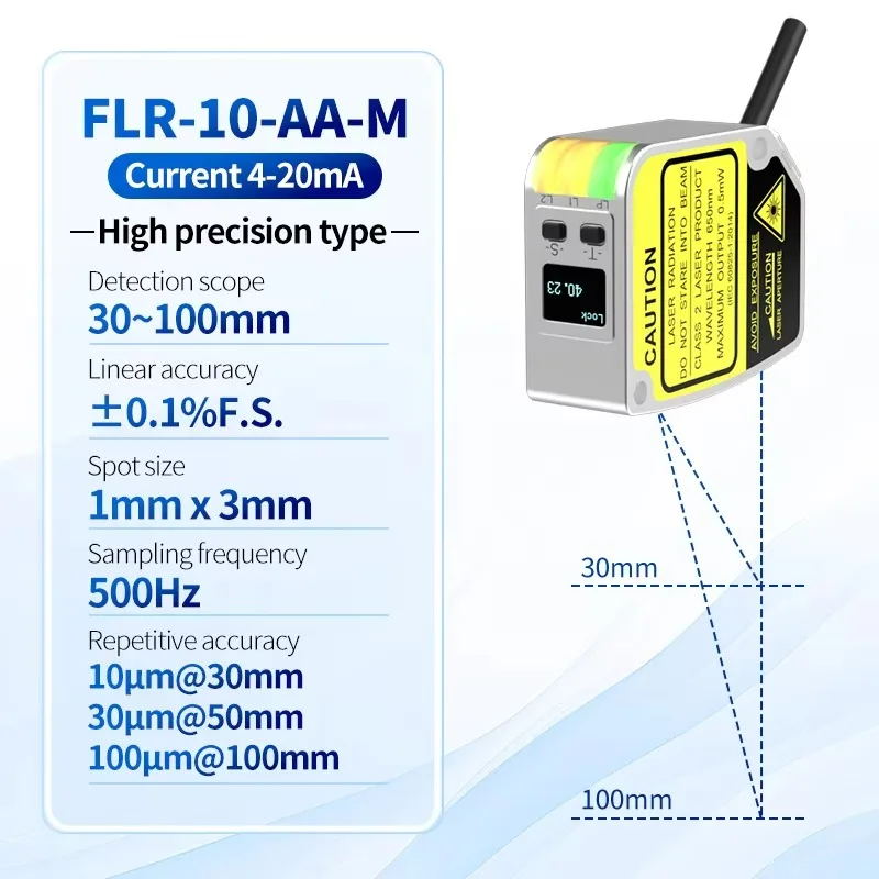 FLR-10-AA-M OLED Digital Display High Precision 30-100mm Analog Laser Displacement Sensor for Angle Linear Position Measuring