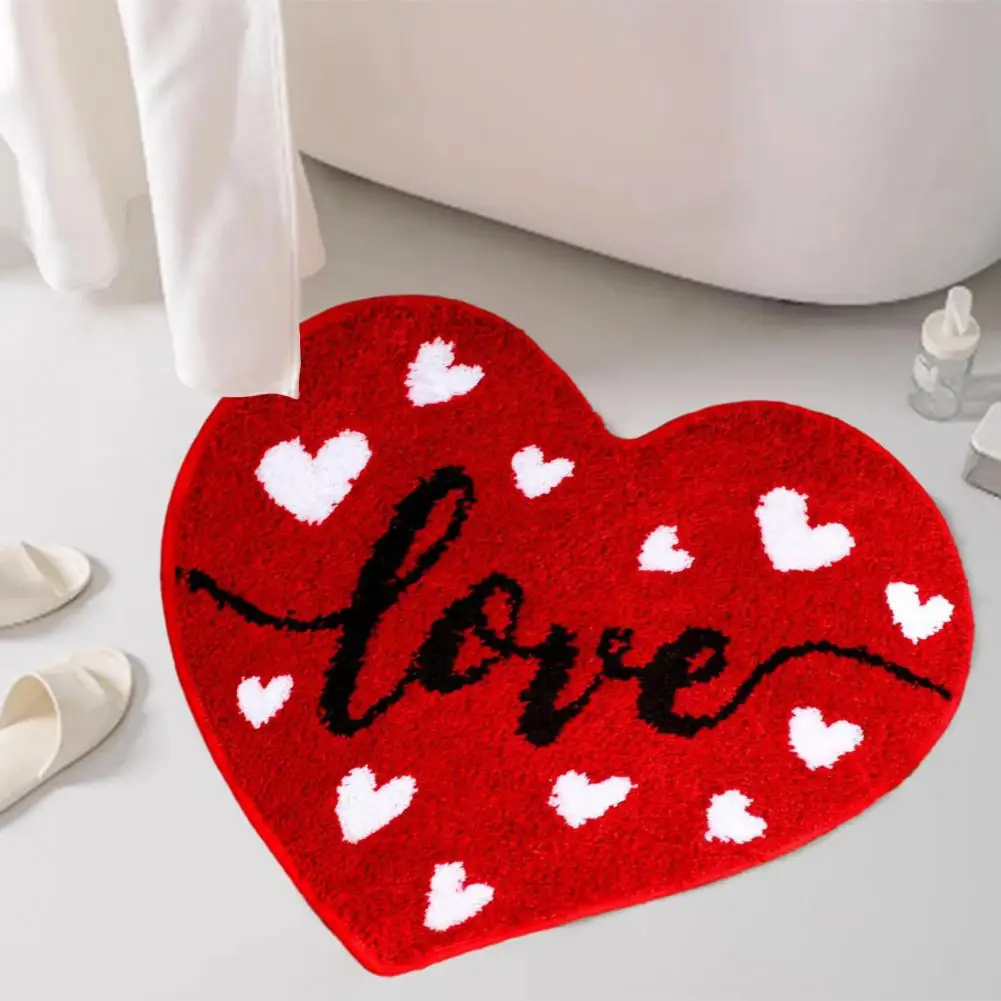 Moisture-absorbing Bath Mat Valentine's Day Heart-shaped Bathroom Rug Non-slip Love Theme Bath Mat Soft Washable for Valentine's