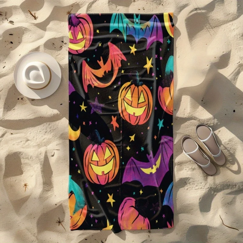 Neon Halloween Beach Towel Microfiber Colorful Pumpkin Bat Printed Bath Towels Quick Dry Large Swimming Blanket Travel Shawl