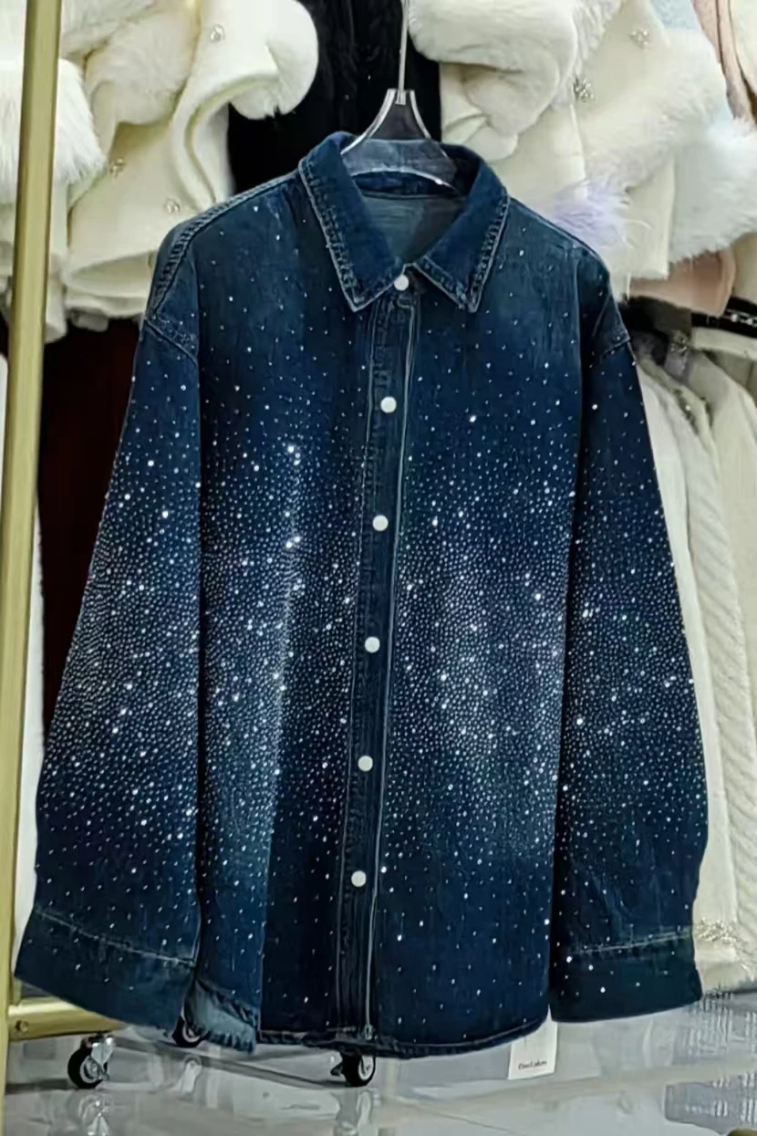Real Photo Autumn 2026 Trend Oversize Vintage Blue Jeans Denim Shirts Blouses for Women's Loose Casual Denim Top Woman Clothes view 3