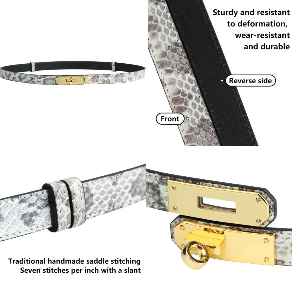 

Adjustable Skinny Genuine Leather Belt for Women - Solid Color, Ideal with Dresses, Jeans, and Coats, Turn Lock Closure