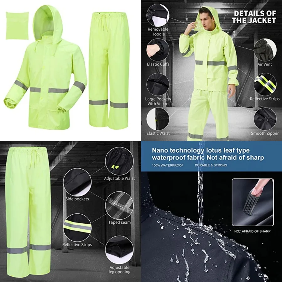 

Rain Suits for Men Women Waterproof, Breathable Rain Coats with Eye-Catching Reflective Strip, Durable Rain Gear