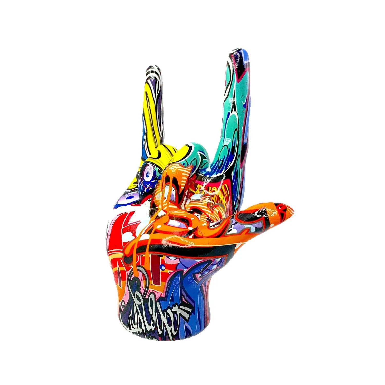#￥I Love You Hand Statue Graffiti Style American Resin Hand Gesture Figurine Home Decor for Living Room Entryway Desktop Gift