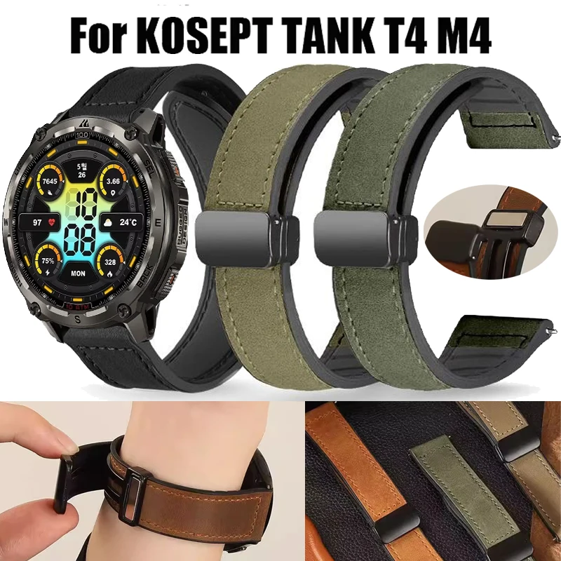 22mm Magnetic Silicone+Leather Band For KOSPET Tank T4 M4/T3 M3 T2 M2/T3 M3 Ultra Bracelet Correa For KOSPET MAGIC P10 R10/ORB