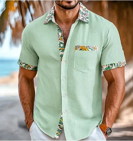 

Мужские гавайские пляжные рубашки с коротким рукавом, свободного кроя, с цветными блоками и принтом, для лета