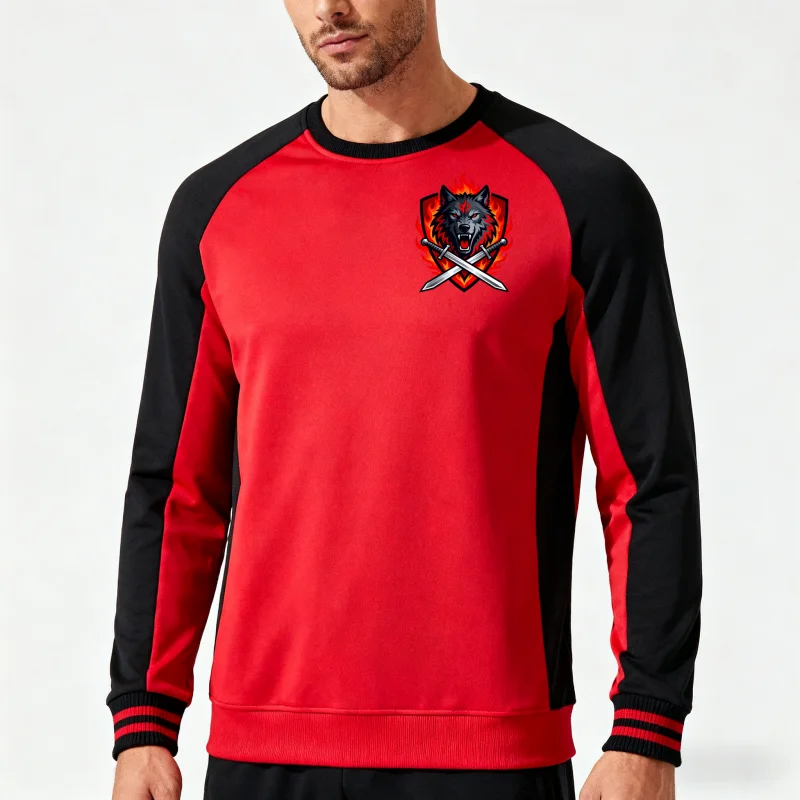 

Мужские толстовки с 3D-принтом: эмблема волка и меча, красный - черный цвет — блочный стиль, идеально подходят для занятий спортом и повседневной одежды