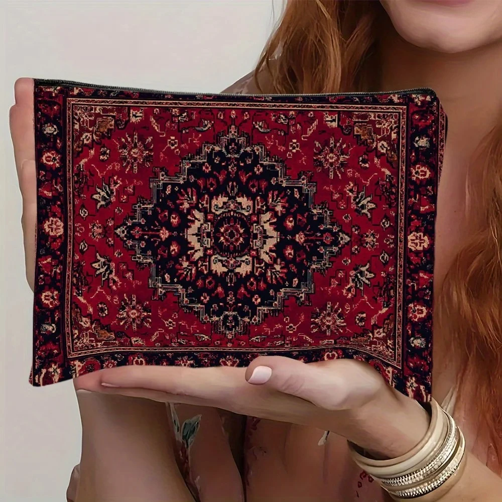 A Bohemian Makeup Bag - Cute Multi-functional Zipper Bag for Women, Jewelry Storage Bag, Perfect Travel Zipper Small Storage Bag