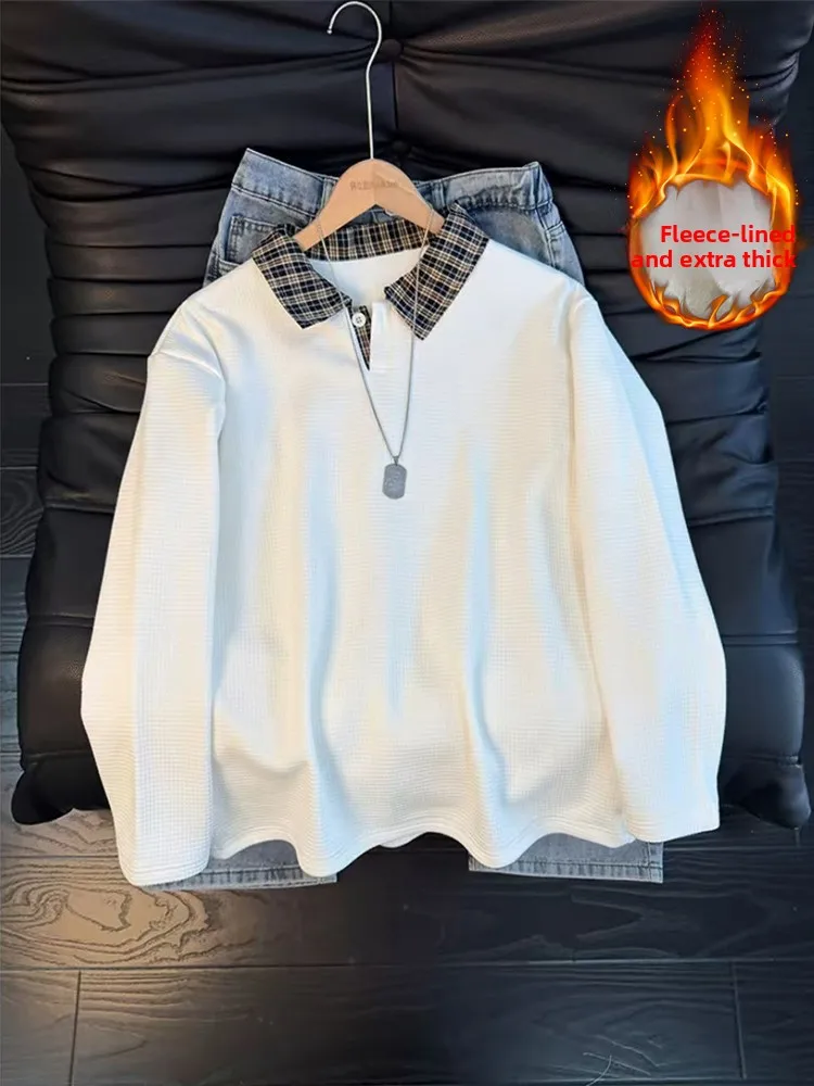 

Американская утепленная мужская толстовка с капюшоном и флисовой подкладкой, в клетку, для ношения под одеждой, зимняя, плотная, как футболка