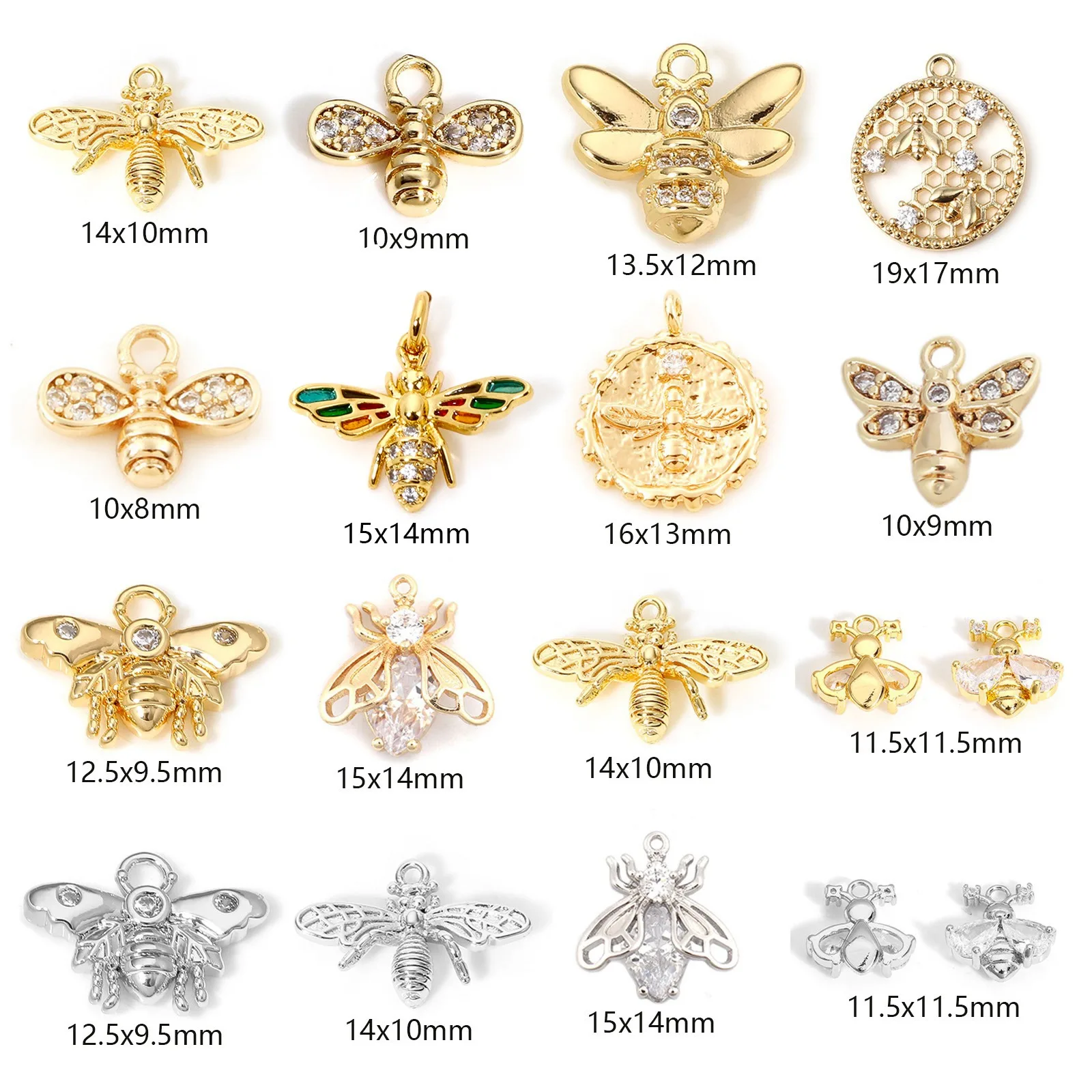 Brass Charms Gold Color Insect Animal  Micro Pave Clear Cubic Zirconia Pendant DIY Necklace Earrings Women Jewelry Findings