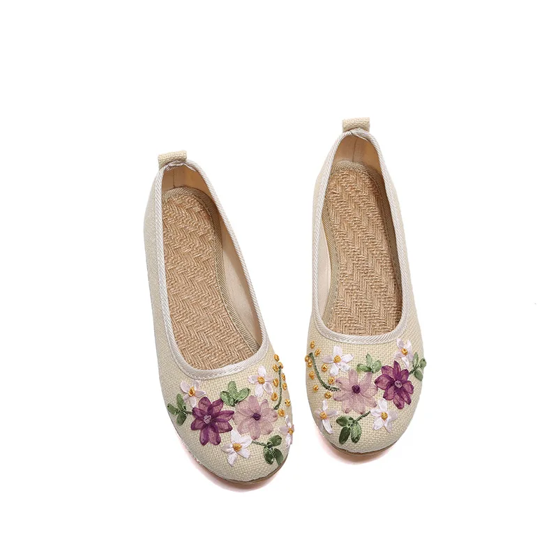 Women Lady Embroidered Flower Cloth Shoes Ethnic Embroidery Flat Linen