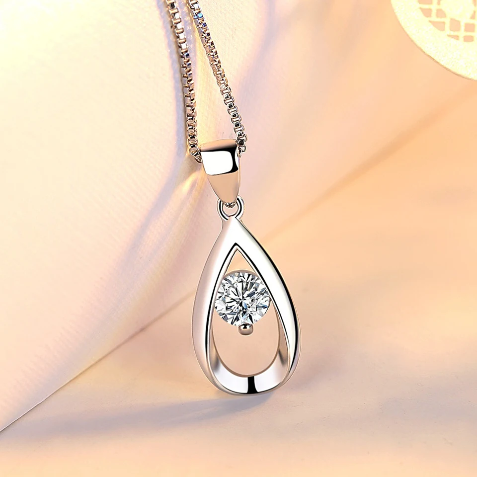 Zircon Water Drop Necklaces For Women Silver Color Female Pendant Necklace Fashion Neck Chain Jewelry Girlfriend Birthday Gift