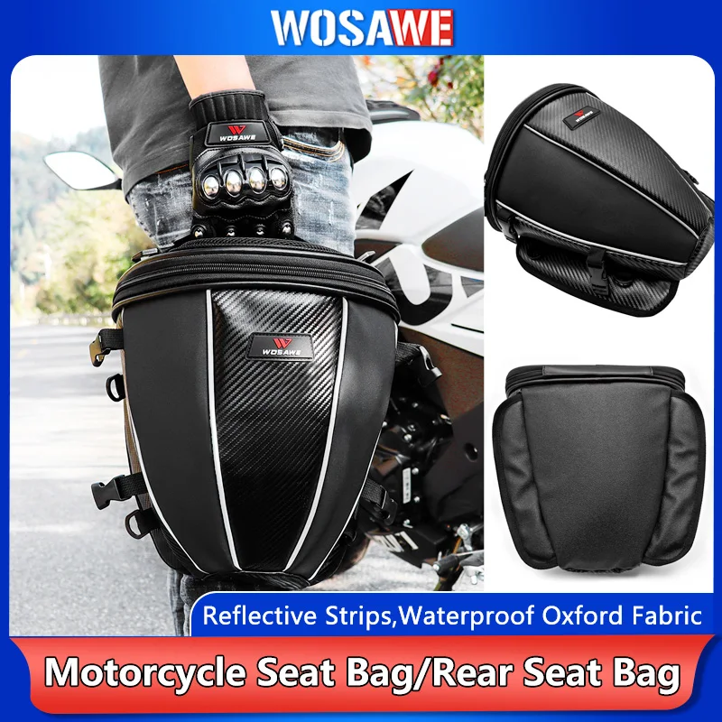 

WOSAWE Waterproof Motorcycle Tail Bag Reflective Rear Seat Saddle Luggage Sport Riding Storage Bag for Motorbike Scooter