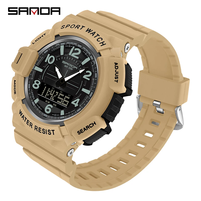 SAMDA New Sport Watches For Men 50M Waterproof Clock Alarm Dual Display Quartz Wristwatch Military Resisitant Mens Watch