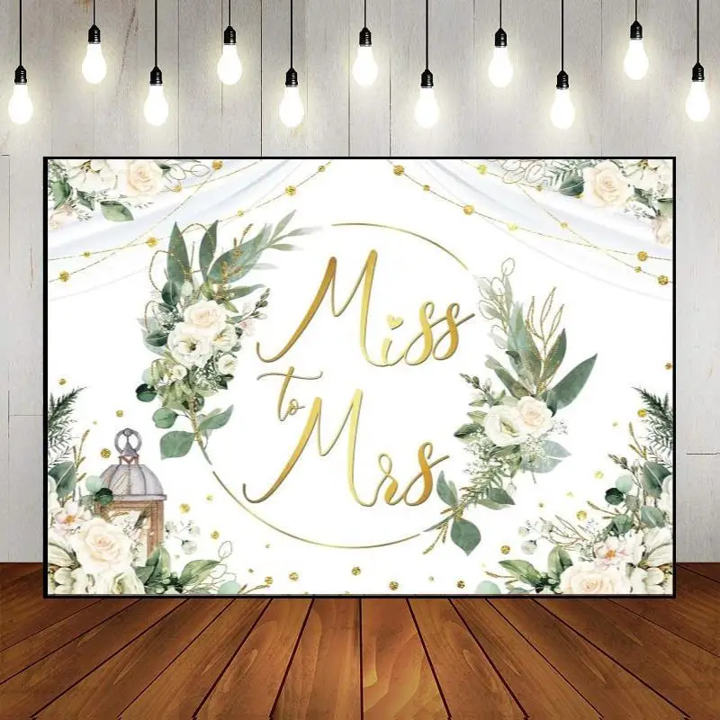 Mr & Mrs Backdrop Bridal Shower Blue White Floral Photography Background Hearts Geometric Couple Wedding Party Decorations