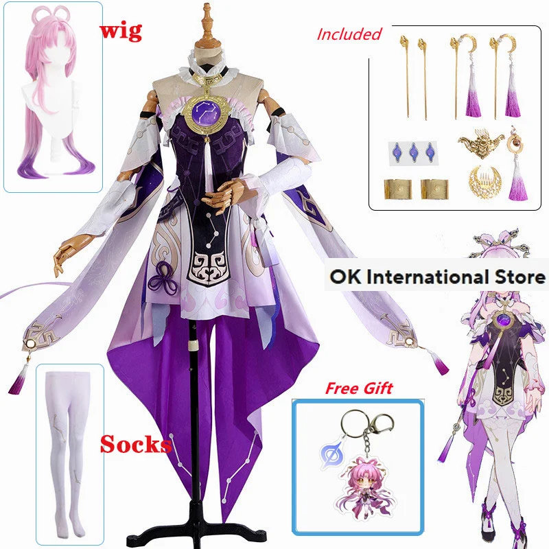 Honkai:Star Rail Fu Xuan Cosplay Traje, Estilo antigo Hanfu Game Suit, lindo vestido roxo, uniforme Halloween Party Outfit