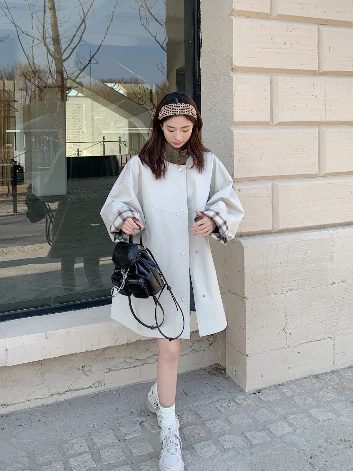 

TWINS Ci Footprint Biker Collar Double-Sided Wear Casual Women's Coat Spring Commute Sle Loose Fit Korean Version