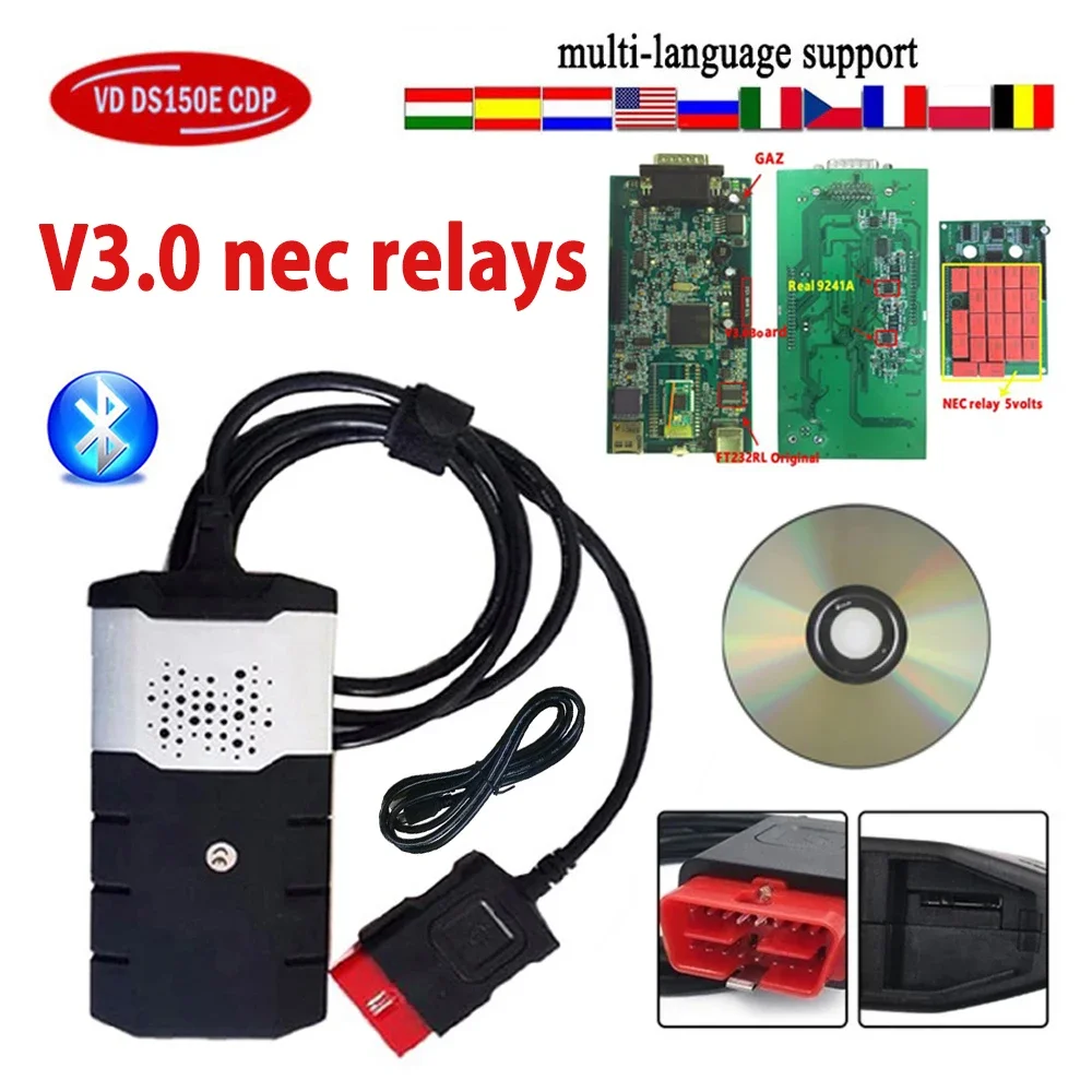 V3 NEC Chip New Vci Tnesf Delphis Orpdc VD DS150E CDP USB Bluetooth OBD2 Scanner 2021.11 Keygen Cars Trucks Auto Diagnostic Tool