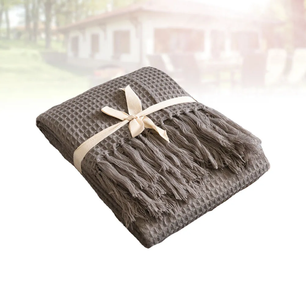 

Knit Blanket Grey Fringe Home Decoration Modern Design Simple Grid Pattern Exquisite Stitching Relaxing Cover Simple Blanket