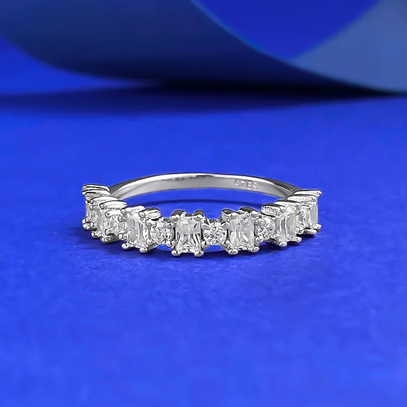 

CKT Fashion 100% 925 Sterling Silver Lab Sapphire Gemstone Row Rings Fine Jewelry for Women Diamond Wedding Band Gifts Wholesale