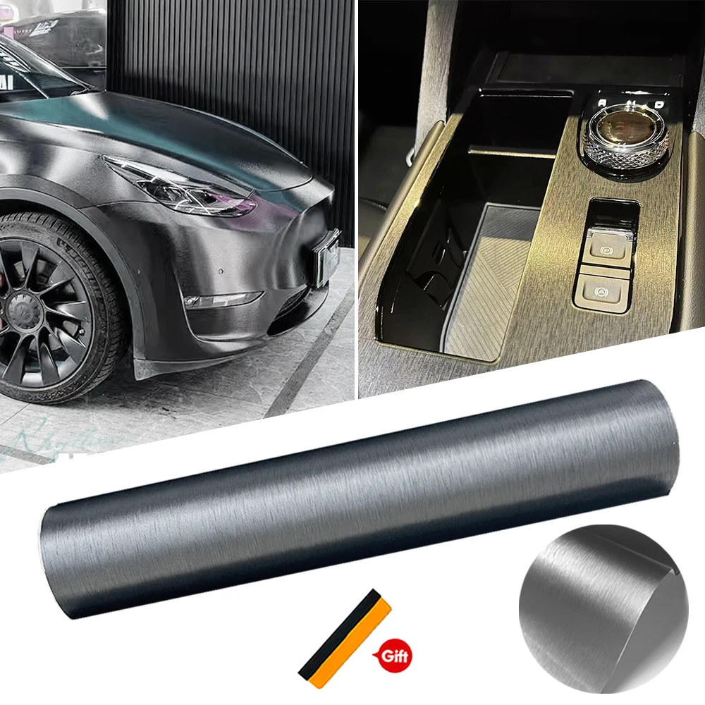 Matt Brushed Aluminum PVC Vinyl Wrap Waterproof Self-Adhesive Removable Sticker for Car Kitchen Elevator Home Appliance Decor