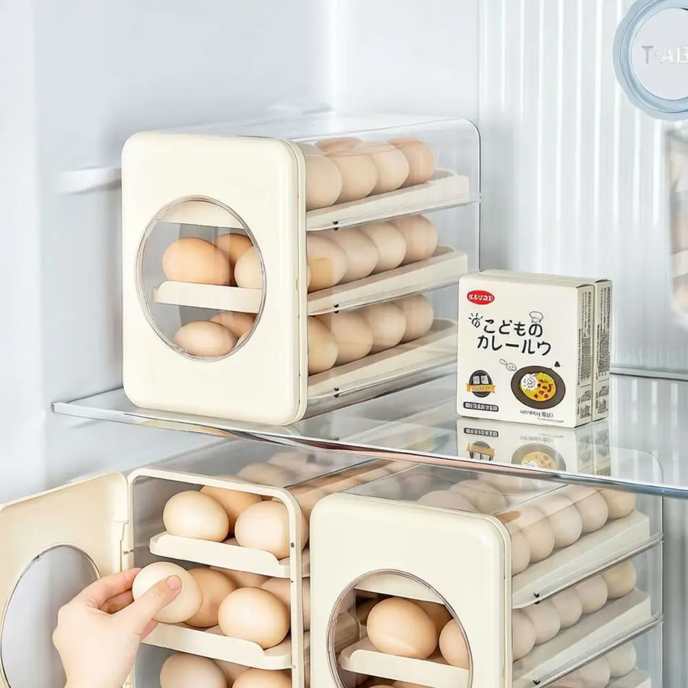 Egg Organizer For Fridge Rolling Dispenser 3 Layer Kitchen Storage Box Automatic Feeding Tray Space Saving Plastic Rack