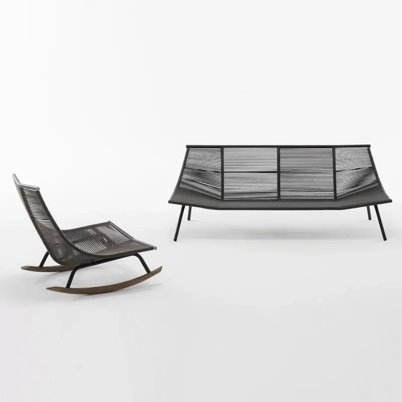 

Outdoor balcony Nordic leisure small sofa coffee table combination rattan rocking chair three-piece set lazy