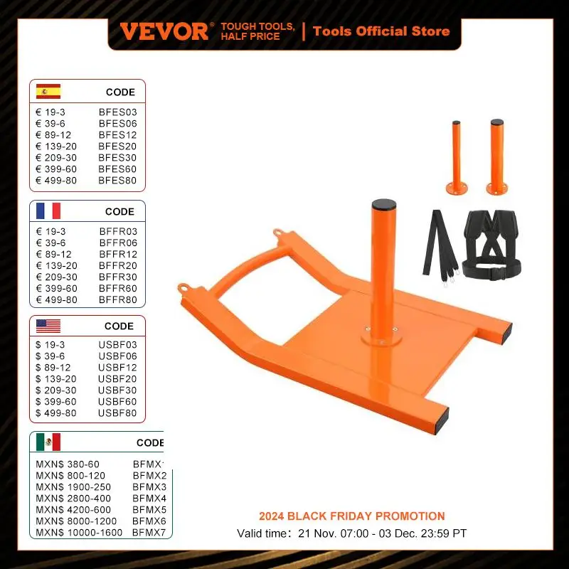 VEVOR  Fitness Strength Speed Training Sled Steel Power Sled Workout Equipment for Athletic Exercise Suitable for  Weight Plate