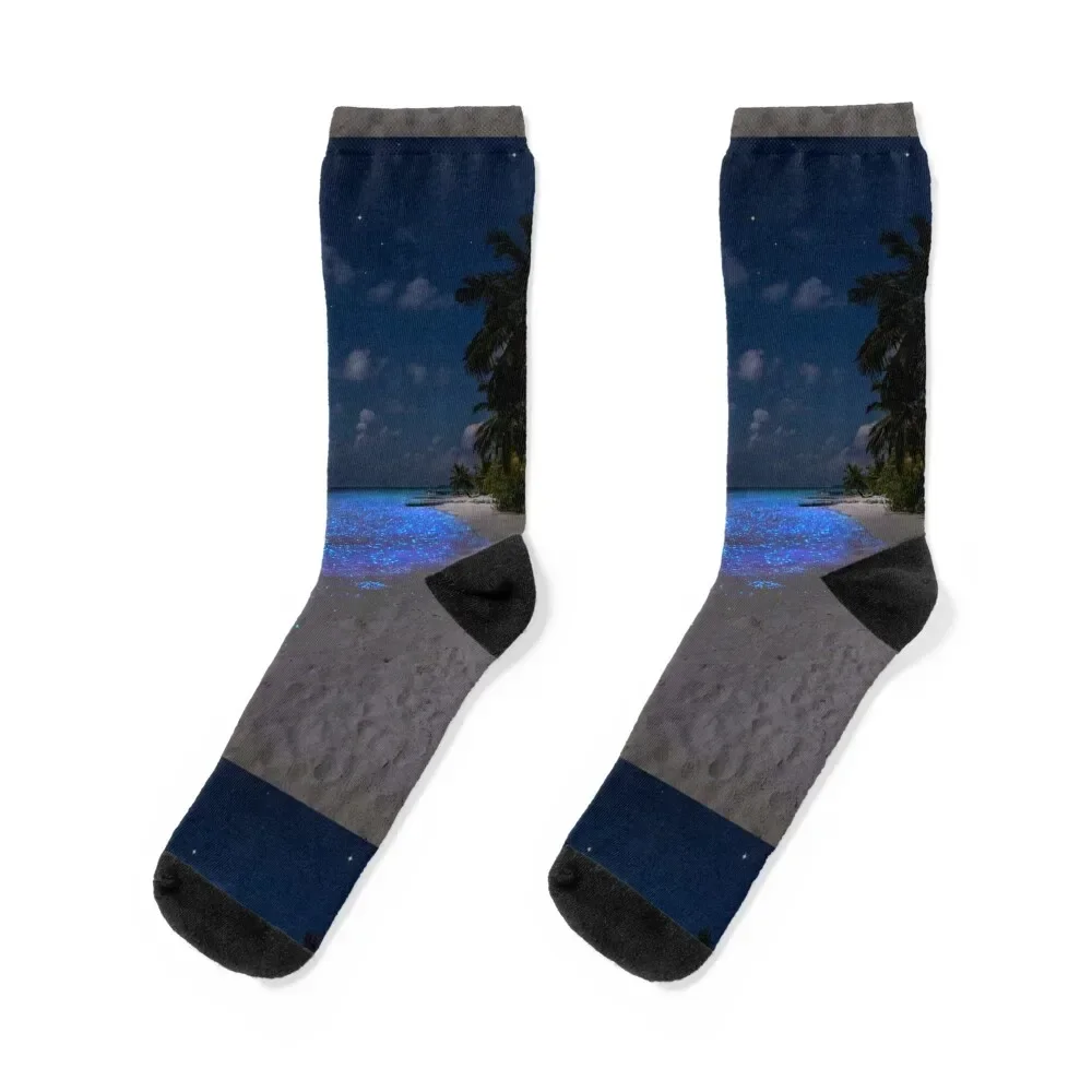 Fluorescent plankton in the Maldives - Indian Ocean Socks hiphop Non-slip luxe soccer anti-slip Socks Woman Men's