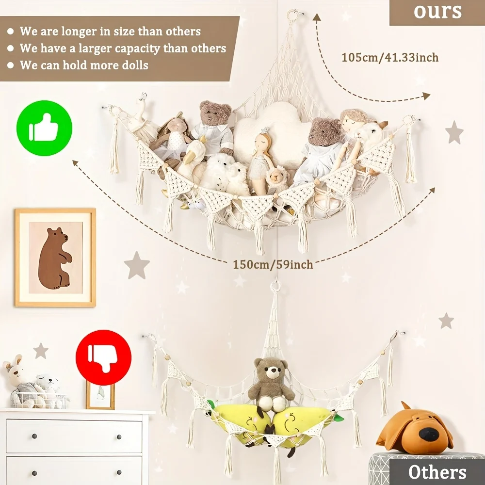 Large Plush Toy Hammock Cute Stuffed Animal Storage Net Bedroom Wall Decoration Baby Doll Storage Hanging Bag image 3