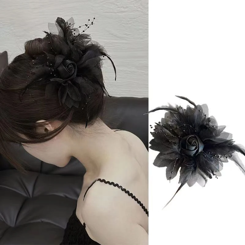 Clip de plumas de mariposa, pinza para el pelo hinchada con flores, cuerda, Clip de una línea, bandas para el cabello, coleteros de temperamento Simple, accesorios para el cabello