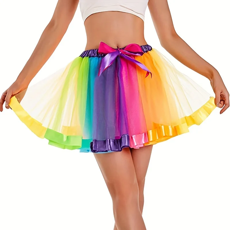 Gonna Tutu arcobaleno da donna gonna in Tulle a strati ragazze costumi colorati di Halloween Tutu