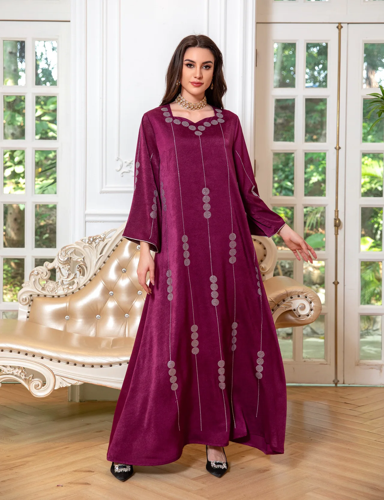 Vestido muçulmano cetim de diamante para mulheres, Kaftan marroquino, Abaya para festa, Hijab feminino, Kaftan marroquino, vestidos de Turquia