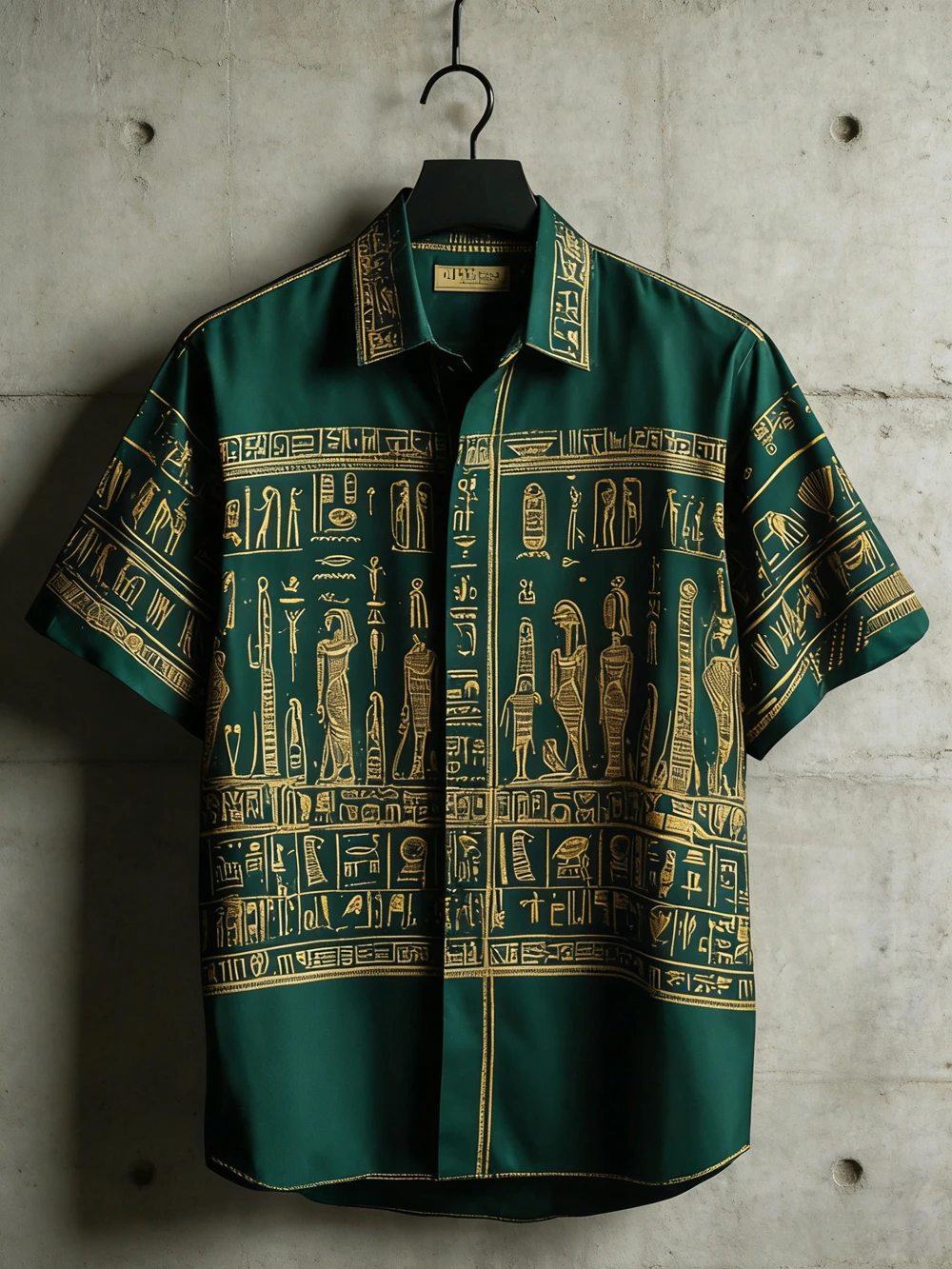 Unisex Loose Button Down Shirt Retro Ancient Mural Hieroglyph Graphic Print Camp Collar Short Sleeve Leisure Tops