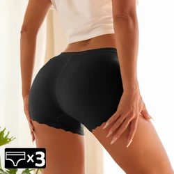 WarmSteps 3Pcs Women's Boxers Panties Solid Ice Silk Woman Boyshorts Seamless Linegrie Intimates Safety Shorts Mid-Rise Shorts
