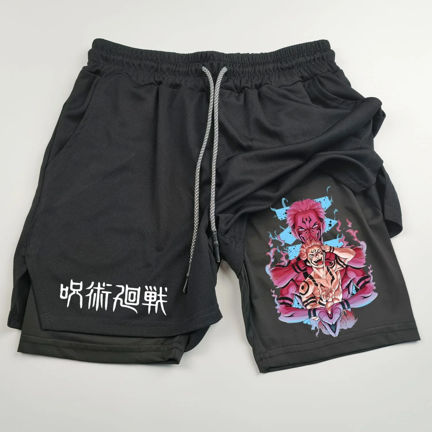 Jujutsu Kaisen Anime Graphic 2 in 1 Compression Shorts for Men Quick Dry Lightweight Gym Performance Shorts Athletic Activewear