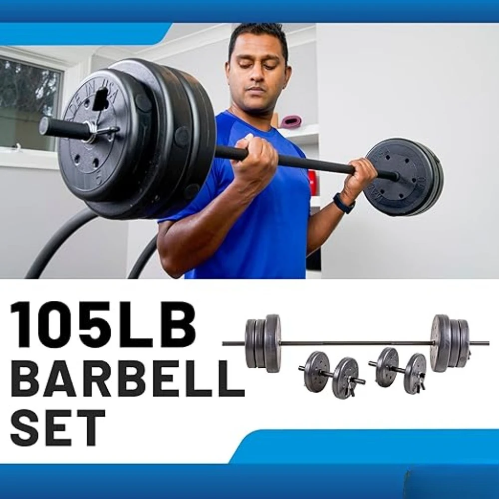 مجموعة وزن الحديد الأسود 105 رطل لصالة الألعاب الرياضية المنزلية | مجموعة أوزان قابلة للتعديل مع قضبان دمبل وقضيب كامل بطول 6 أقدام - توصيل مجاني #4