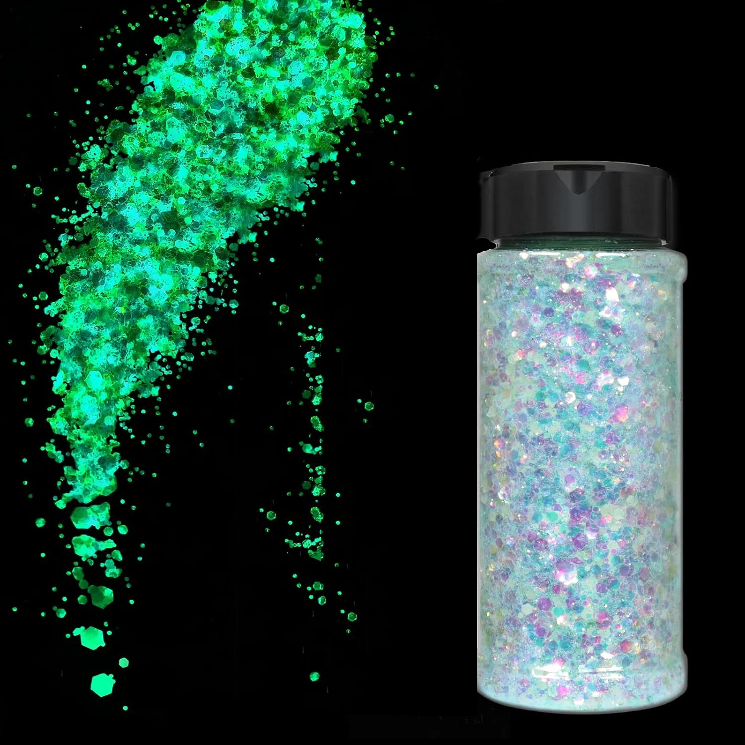 يتوهج في الظلام بريق ، 1.76 أوقية/50 جرام مزيج بريق مكتنز أبيض مضيء رقائق مسحوق ناعمة الفلورسنت مسمار الترتر مهرجان ديكور #1