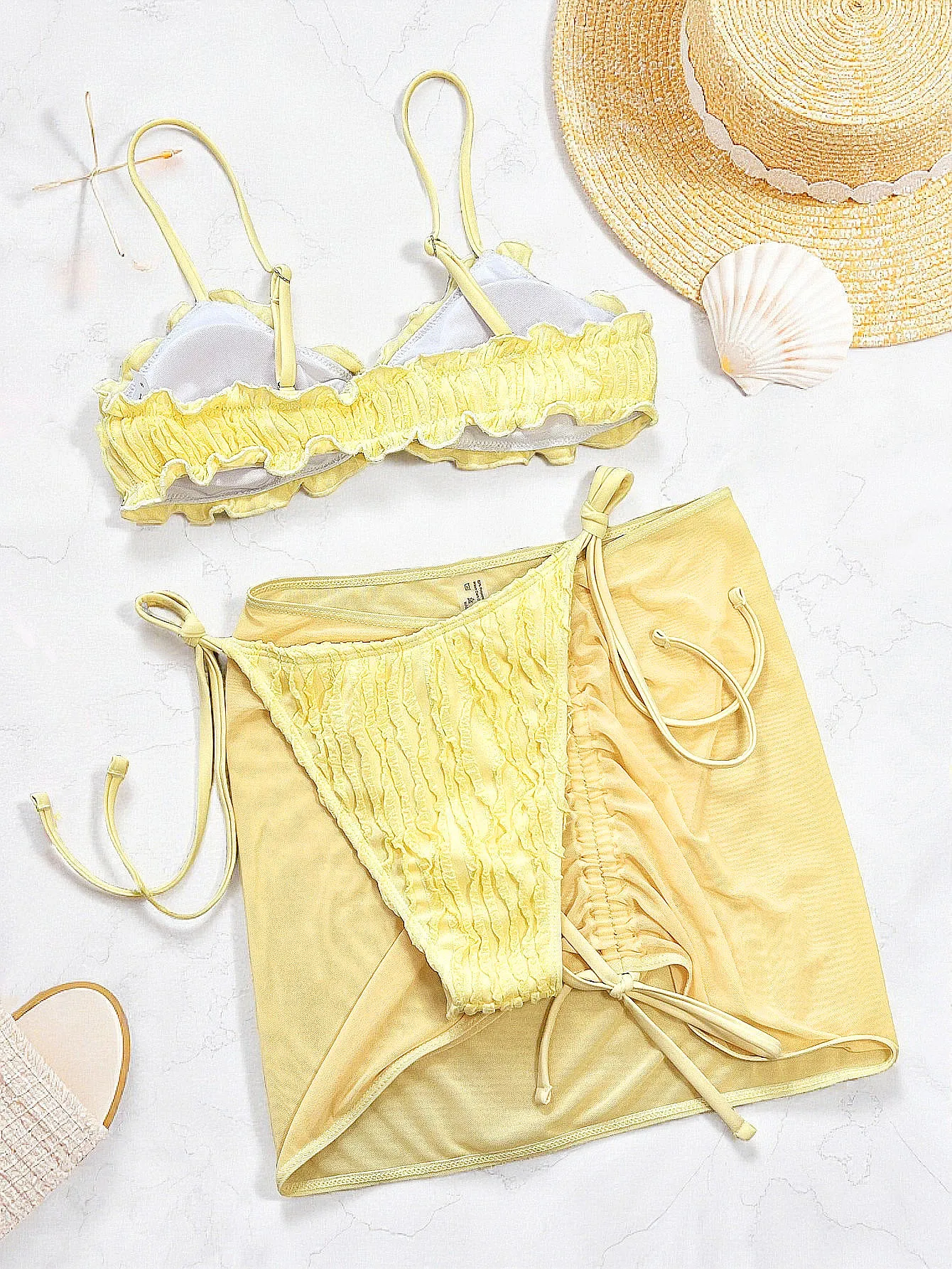 Nuovo costume da bagno bikini push up a triangolo sexy da donna increspato costume da bagno 3 pezzi Biquini con gonna avvolta in rete costumi da bagno da spiaggia imbottiti