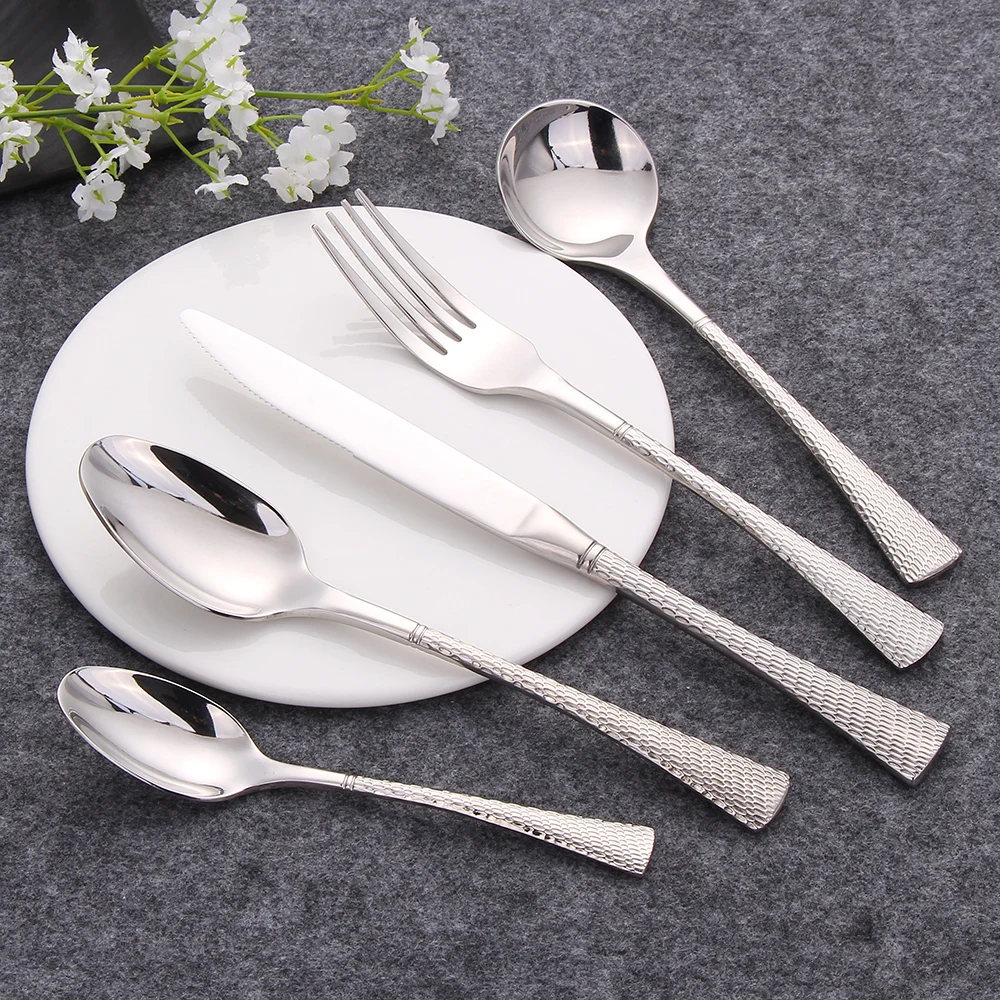 Stainless Steel Western Tableware Gold Cutlery Set Sliver Knife Fork Spoon Snake Scale Handle Dinnerware 8/10/12/15/16/20/25Pcs