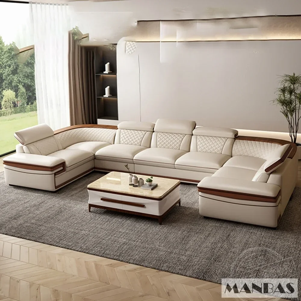 

Linlamlim Premium Italian Genuine Leather Sofa Set for Living Room with Adjustable Headrests, Bluetooth Speaker, Wireless Charge
