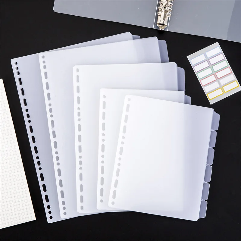 A4 A5 B5 Binder Dividers Genera Holes Binder Index 5 Tabs Frosted Plastic Planner Divider for Round Ring Binder Sheet Protector