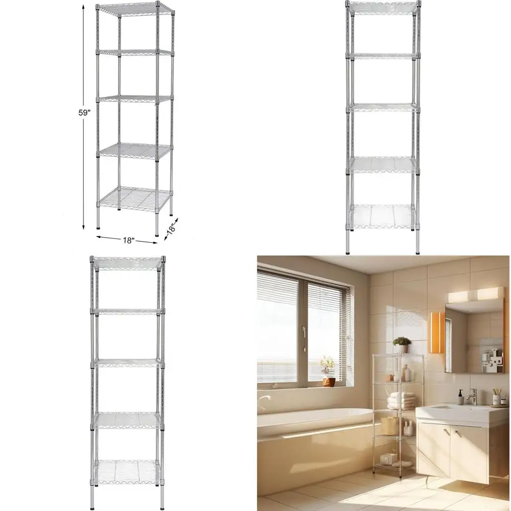 

Heavy Duty 5-Tier Wire Shelving, 18x18x59-inches, 5 Shelves Storage Rack, Thick Steel Tube, Chrome Finish