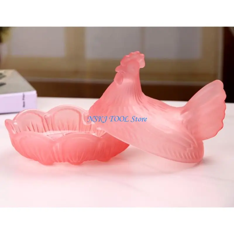 L8RC Crystal Glass Candys Box Hen on Nest Candy Jars with Lid Candy Dish Covered Table Decorations